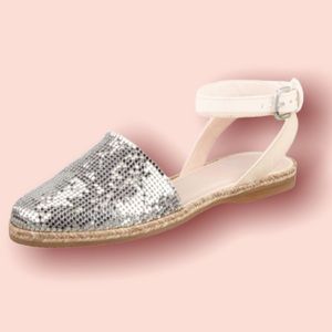 Stuart Weitzman Armor Roman Mail Flat in Silver